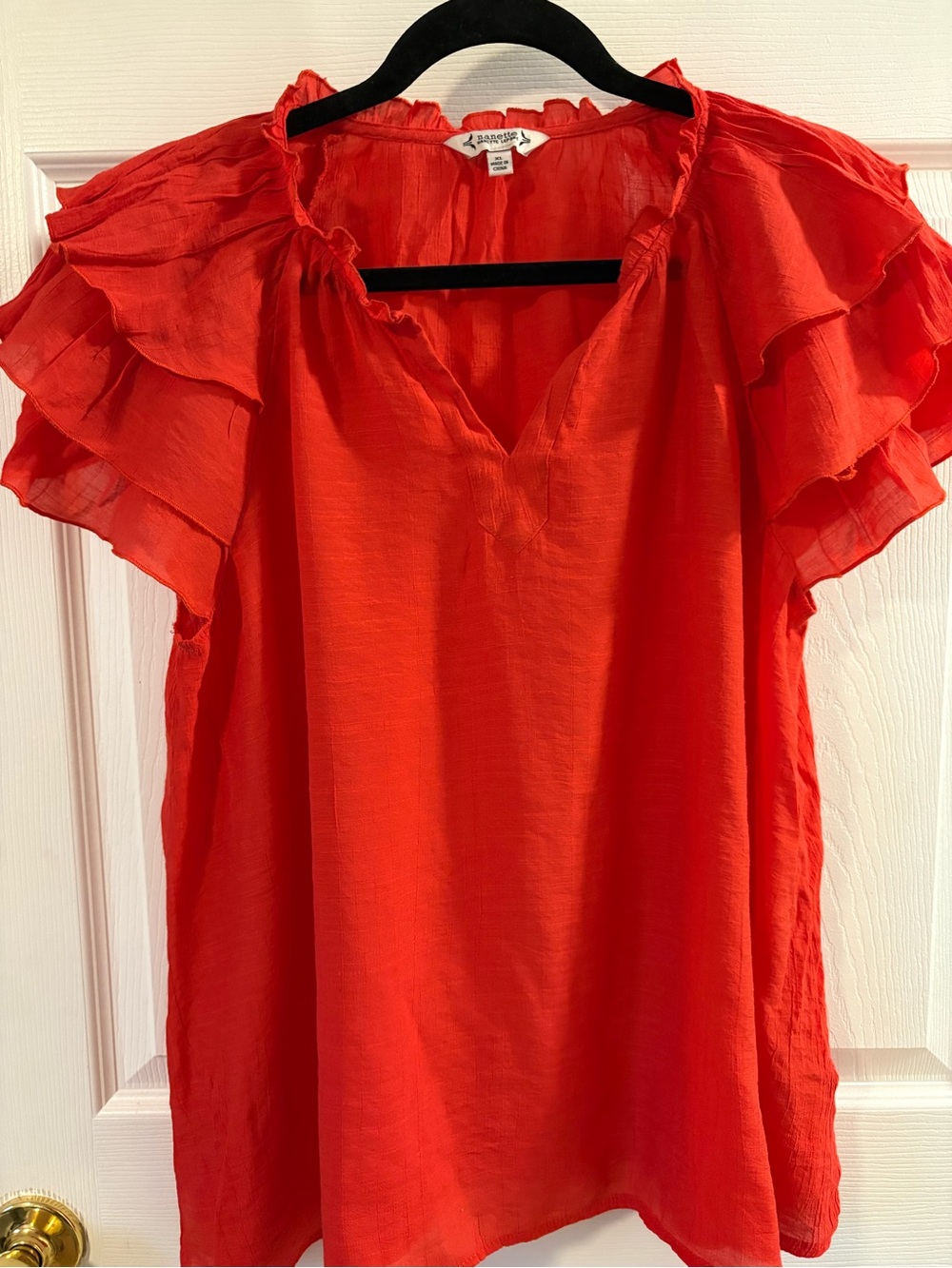 Nanette Lepore Red Ruffle Sleeve V-Neck Blouse